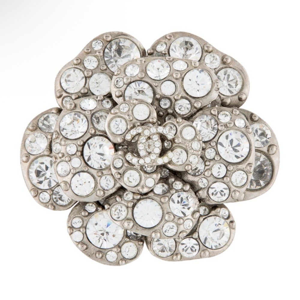 CHANEL Silver Crystal Brooch